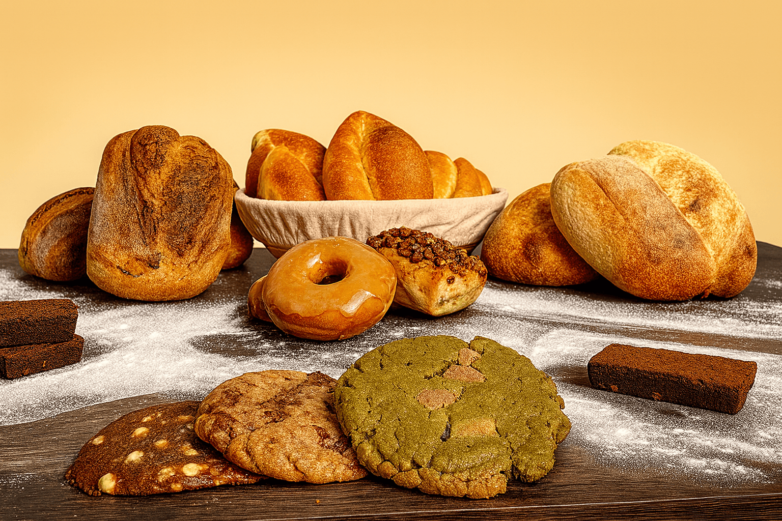 Assorted sourdough breads, brownies, and cookies